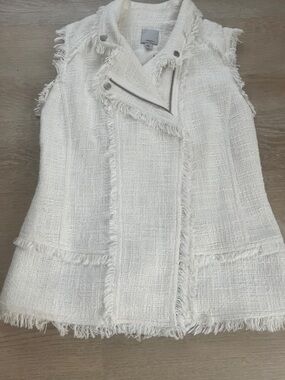 Halogen White Tweed Fringe Vest